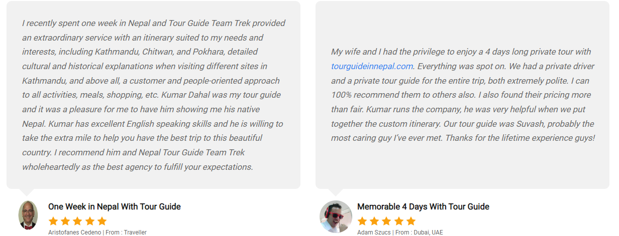 testimonials nepal tour package